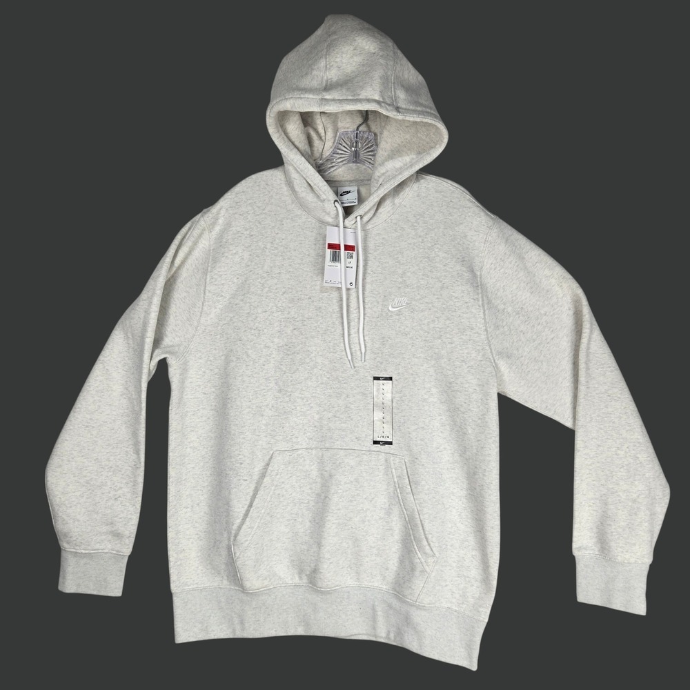 NWT Nike Hoodie Size Large Grey Sportswear Club Fleece Pullover Pocket #1708 - Picture 2 of 8